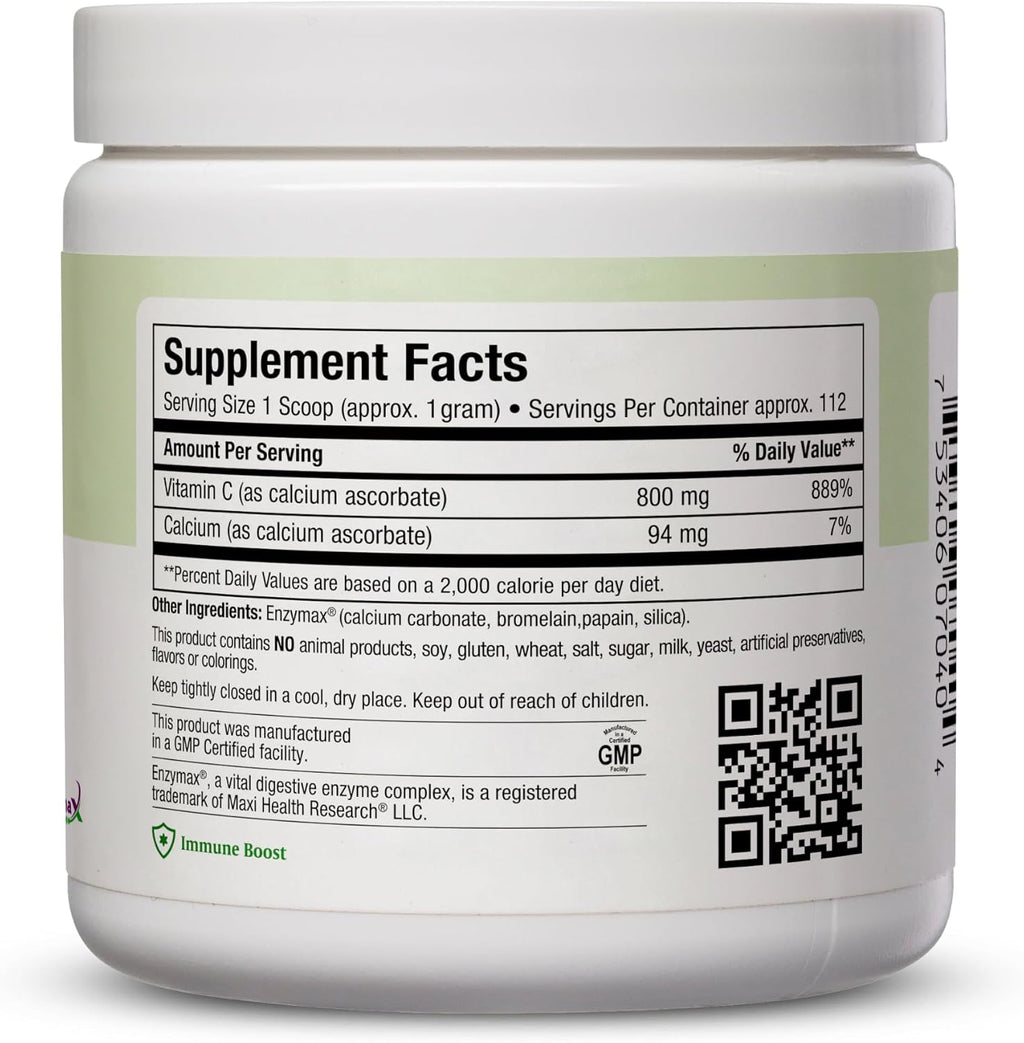 Maxi Health Vitamina C Tamponada en Polvo – 800 mg por Dosis – Fórmula Suave para el Estómago – Vegano y Kosher – 113 g