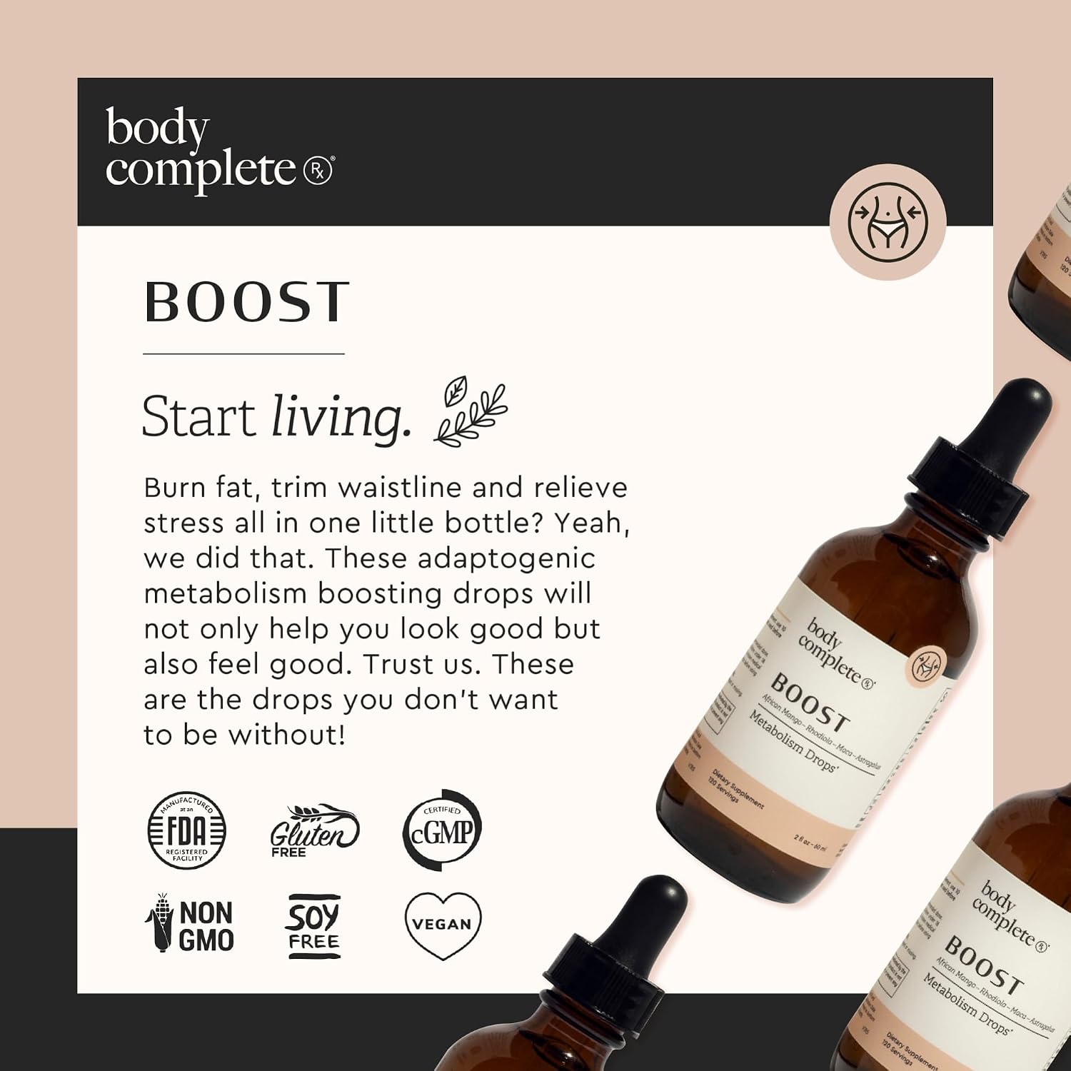 Boost Drops con Maca, Aminoácidos y Rhodiola - Suplemento Líquido para Energía y Digestión, 60 ml