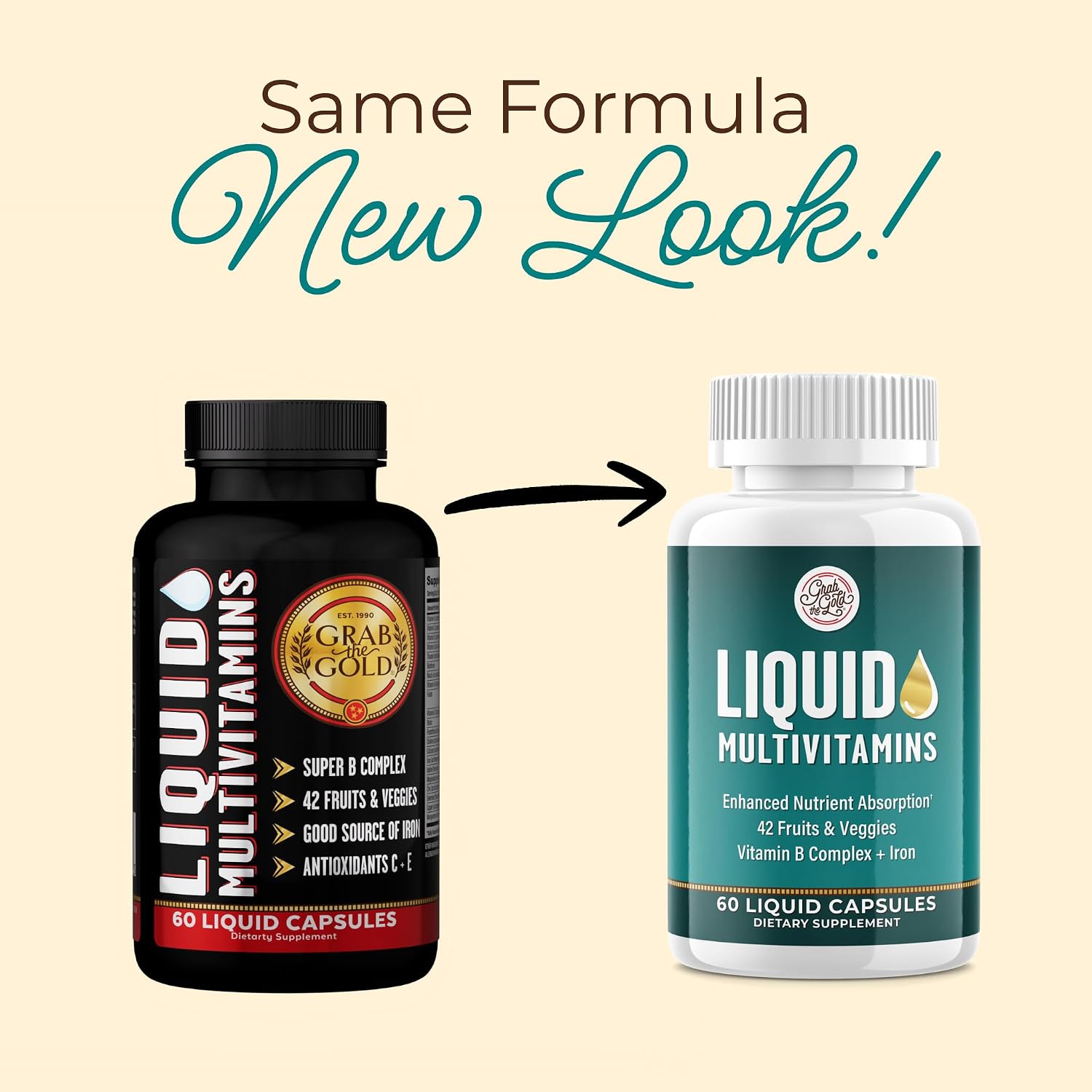 Grab The Gold Multivitamínico Líquido para Mujeres - Cápsulas de Absorción Rápida con 42 Frutas y Verduras, Hierro y Antioxidantes