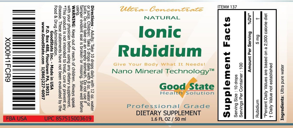 Good State Minerales Iónicos Líquidos - Rubidio Concentrado Ultra - (10 gotas equivalen a 5 mg) (100 porciones por envase)