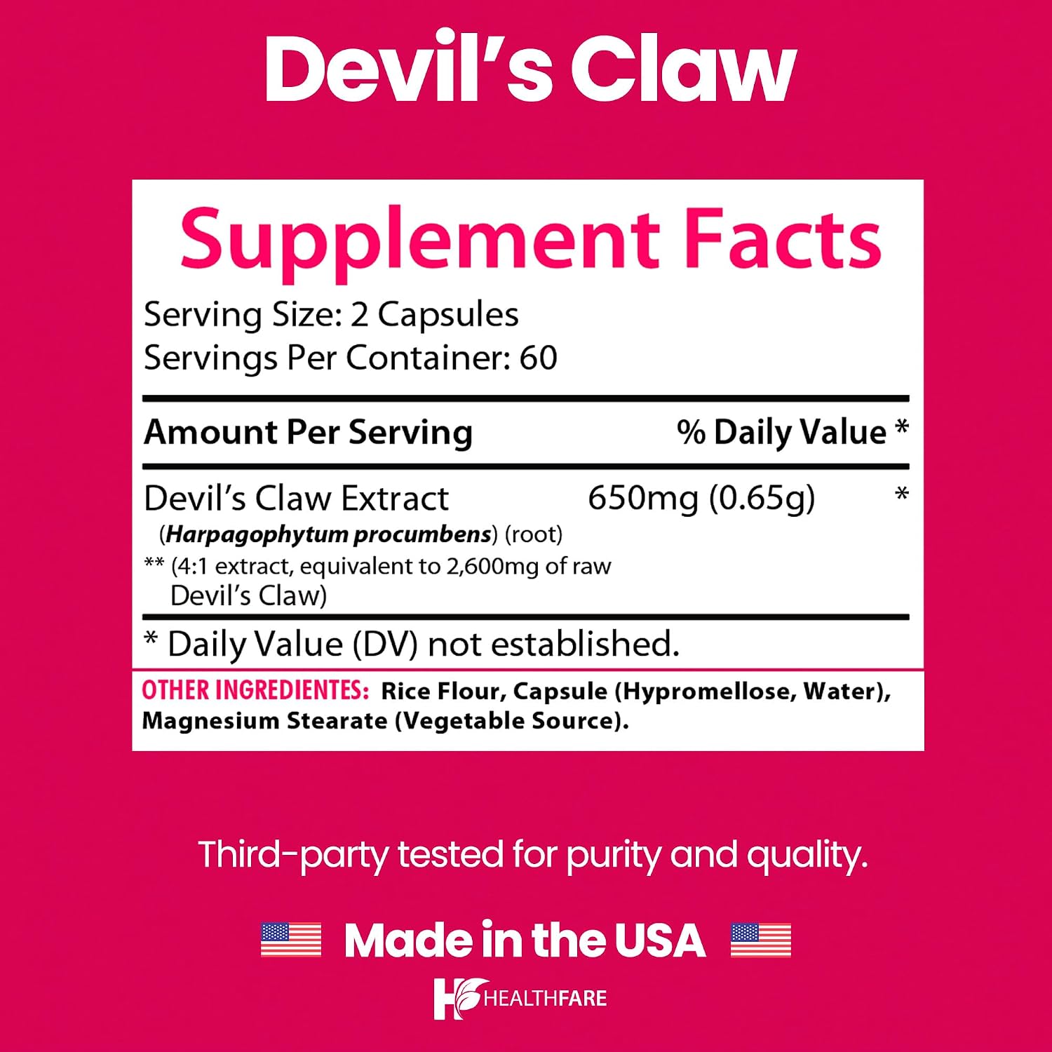 Healthfare Garra del Diablo Raíz | 2600mg Suplemento Herbal | 120 Cápsulas Veganas | Extracto Concentrado para Apoyo Articular