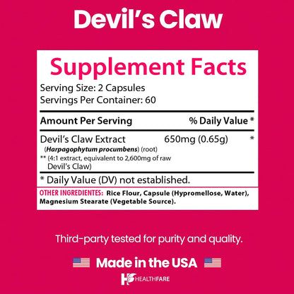 Healthfare Garra del Diablo Raíz | 2600mg Suplemento Herbal | 120 Cápsulas Veganas | Extracto Concentrado para Apoyo – Image 3