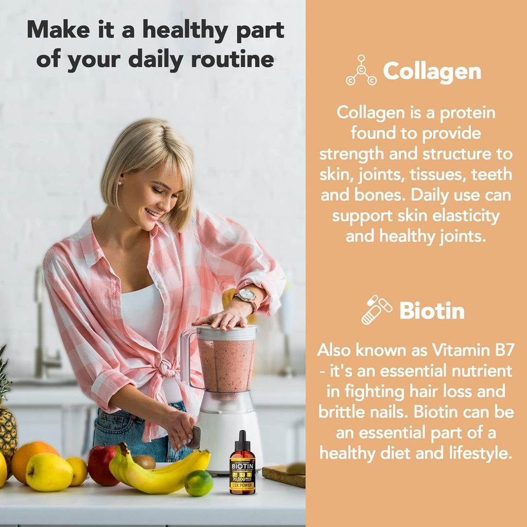 Super Natural Goods Biotina y Colágeno Líquido 70.000 mcg – Gotas para Cabello, Piel y Uñas