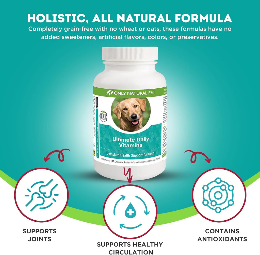 Only Natural Pet Ultimate Daily Vitamins - Complete Multivitamin for Dogs - 180 Chewable Tablets