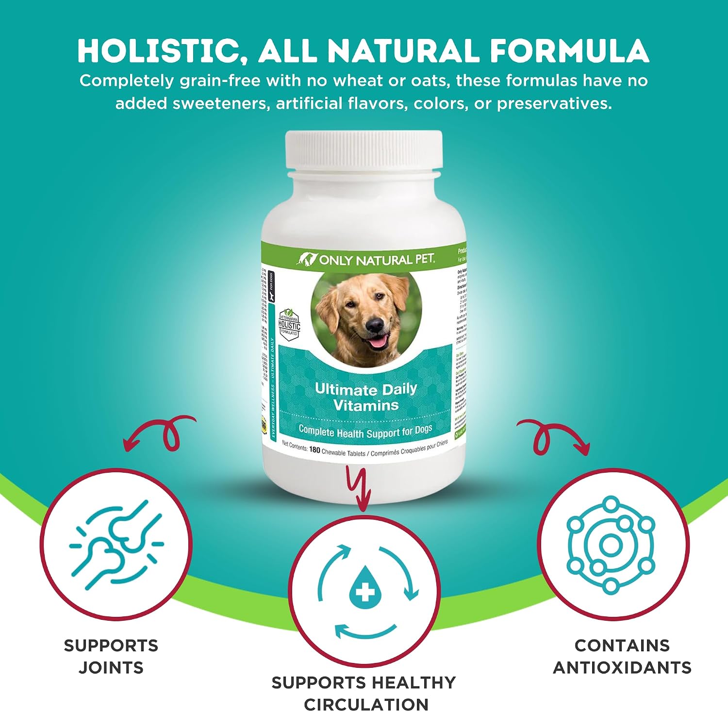 Only Natural Pet Ultimate Daily Vitamins - Complete Multivitamin for Dogs - 180 Chewable Tablets