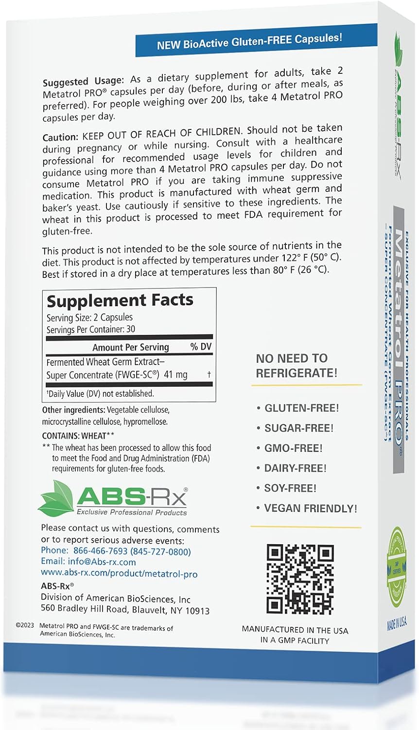 American BioSciences Metatrol PRO - Extracto de Germen de Trigo Fermentado - Apoyo Inmunológico Sin Gluten - 60 Cápsulas Vegetarianas, 41 mg