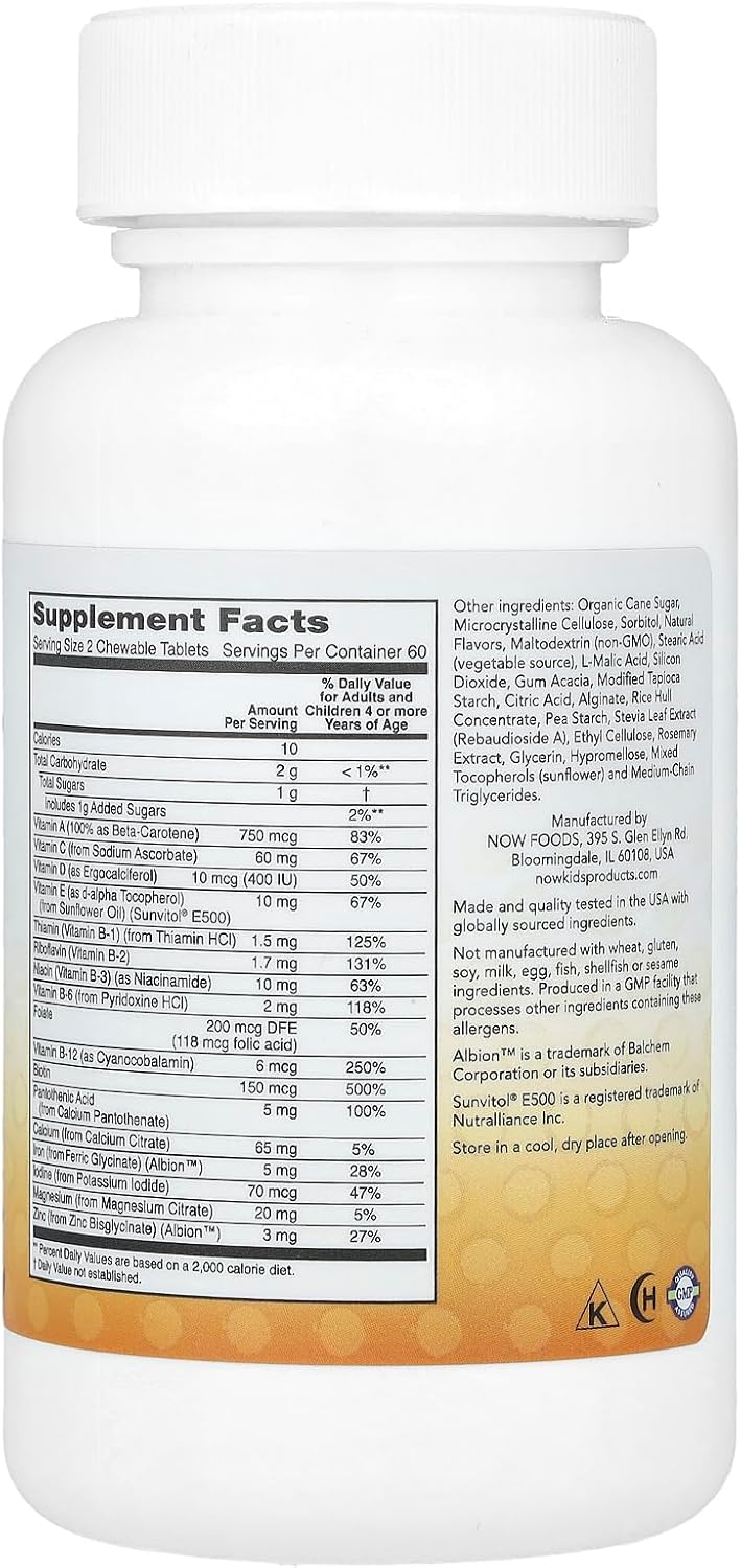 NOW Foods Kid Vits, 120 comprimidos masticables sabor limonada de bayas