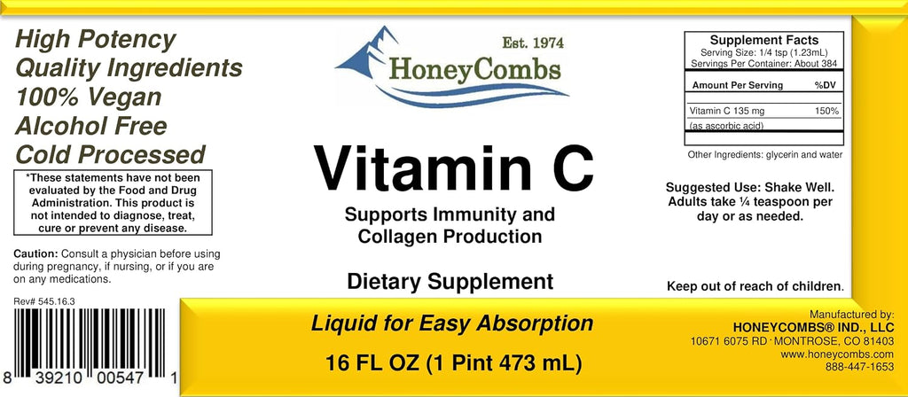 HoneyCombs Vitamina C Líquida - Gotas Orales Sin Alcohol (473 ml)