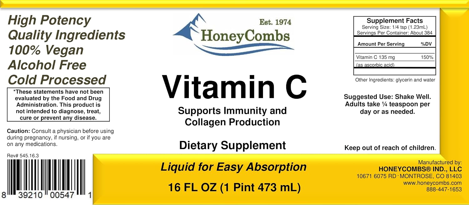 HoneyCombs Vitamina C Líquida - Gotas Orales Sin Alcohol (473 ml)