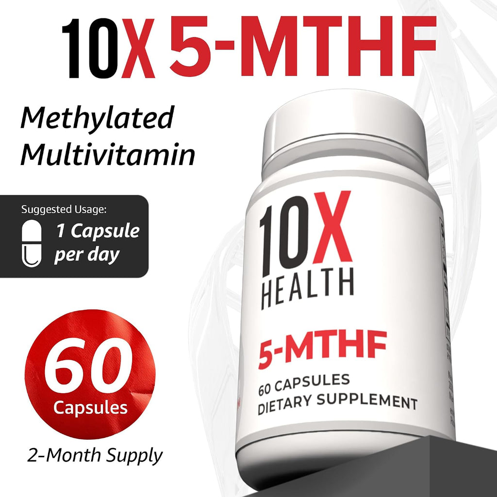 10X Health 5-MTHF Metilfolato con Magnesio - Complemento Alimenticio de Folato Metilado 60 Cápsulas