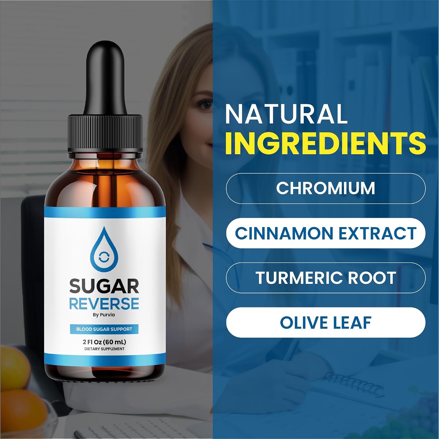 Sugar Reverse Drops, Gotas Líquidas con Cromo, Fórmula Avanzada, 5 Envases