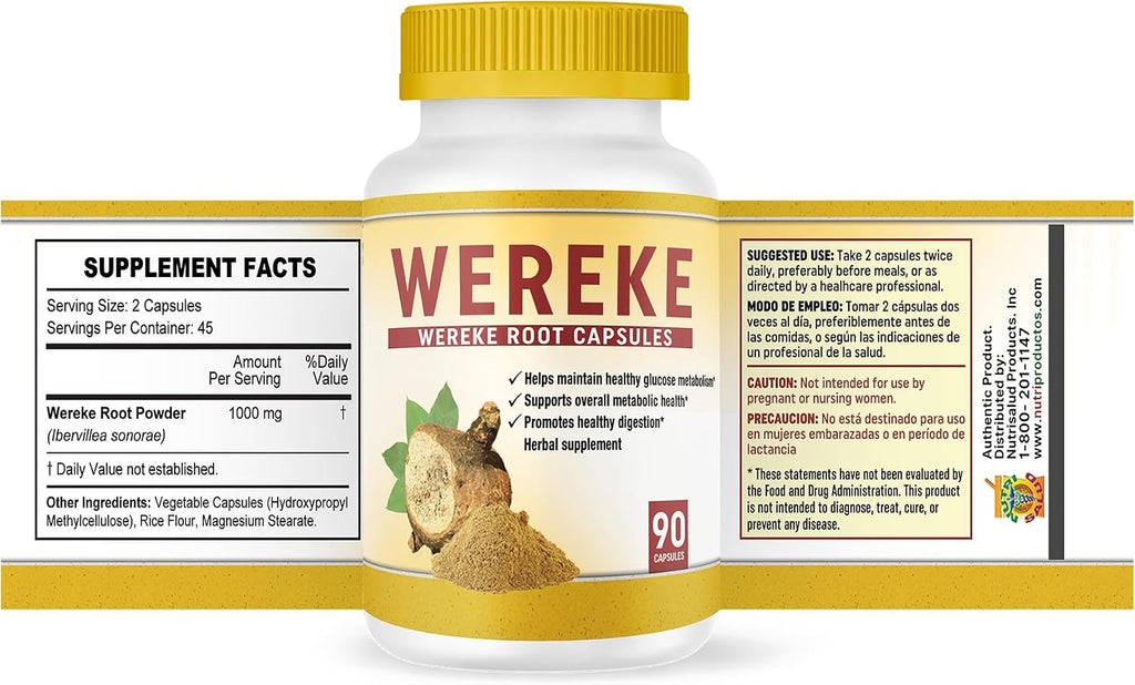 Wereke (Guereque) – Cápsulas de Raíz Pura – 2 Frascos de 90 Cápsulas cada uno
