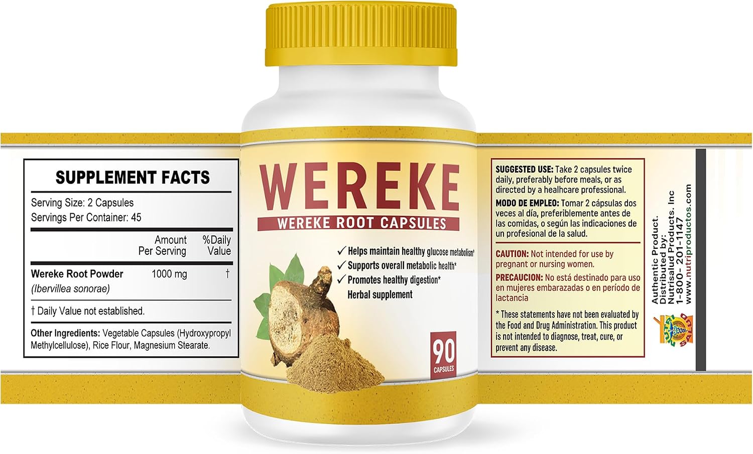 Wereke (Guereque) – Cápsulas de Raíz Pura – 2 Frascos de 90 Cápsulas cada uno