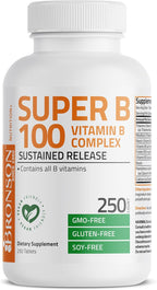Bronson Super B 100 Complete B Complex with Sustained Release - 250 Tablets