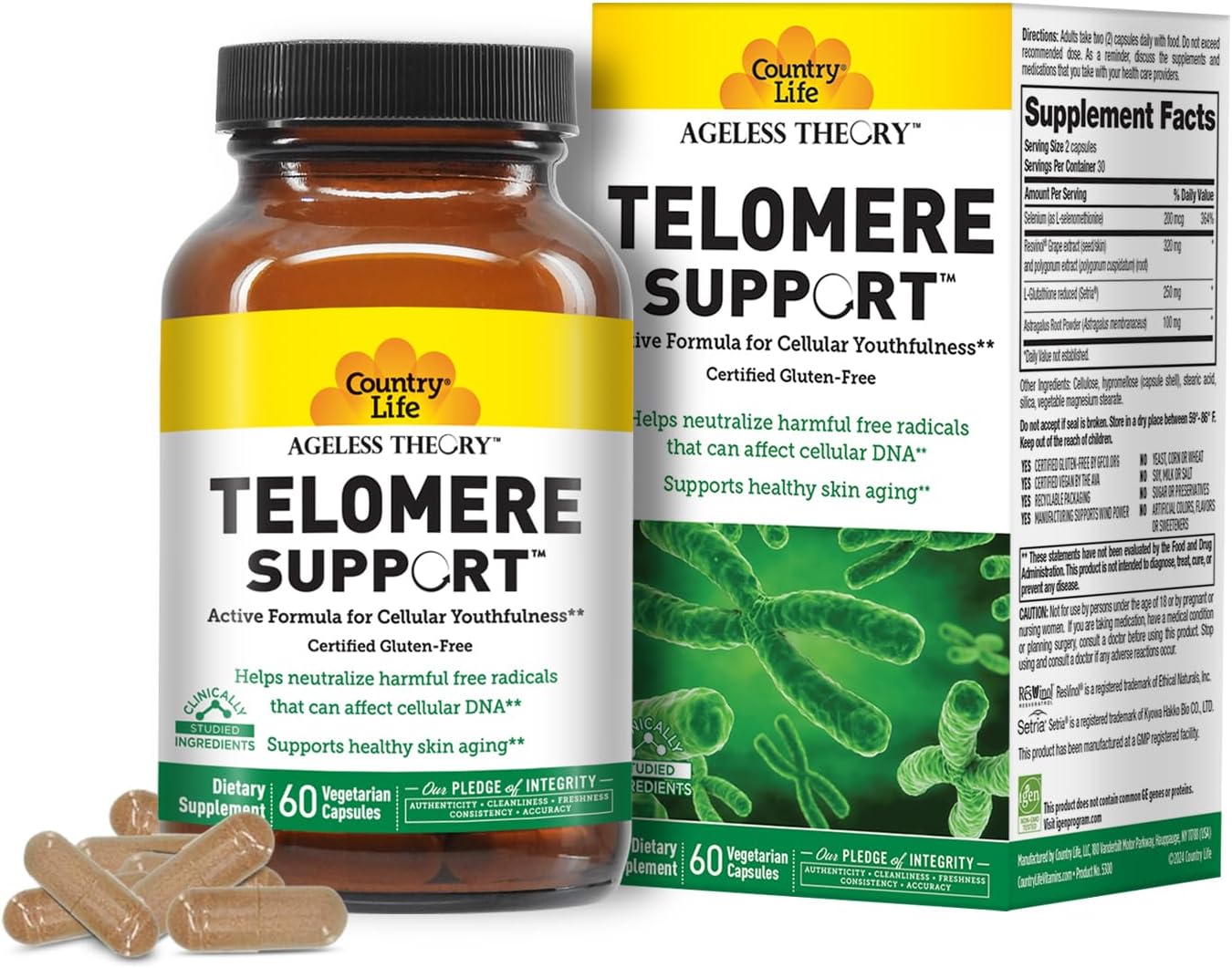 Country Life Ageless Theory Telomere Support - 60 cápsulas