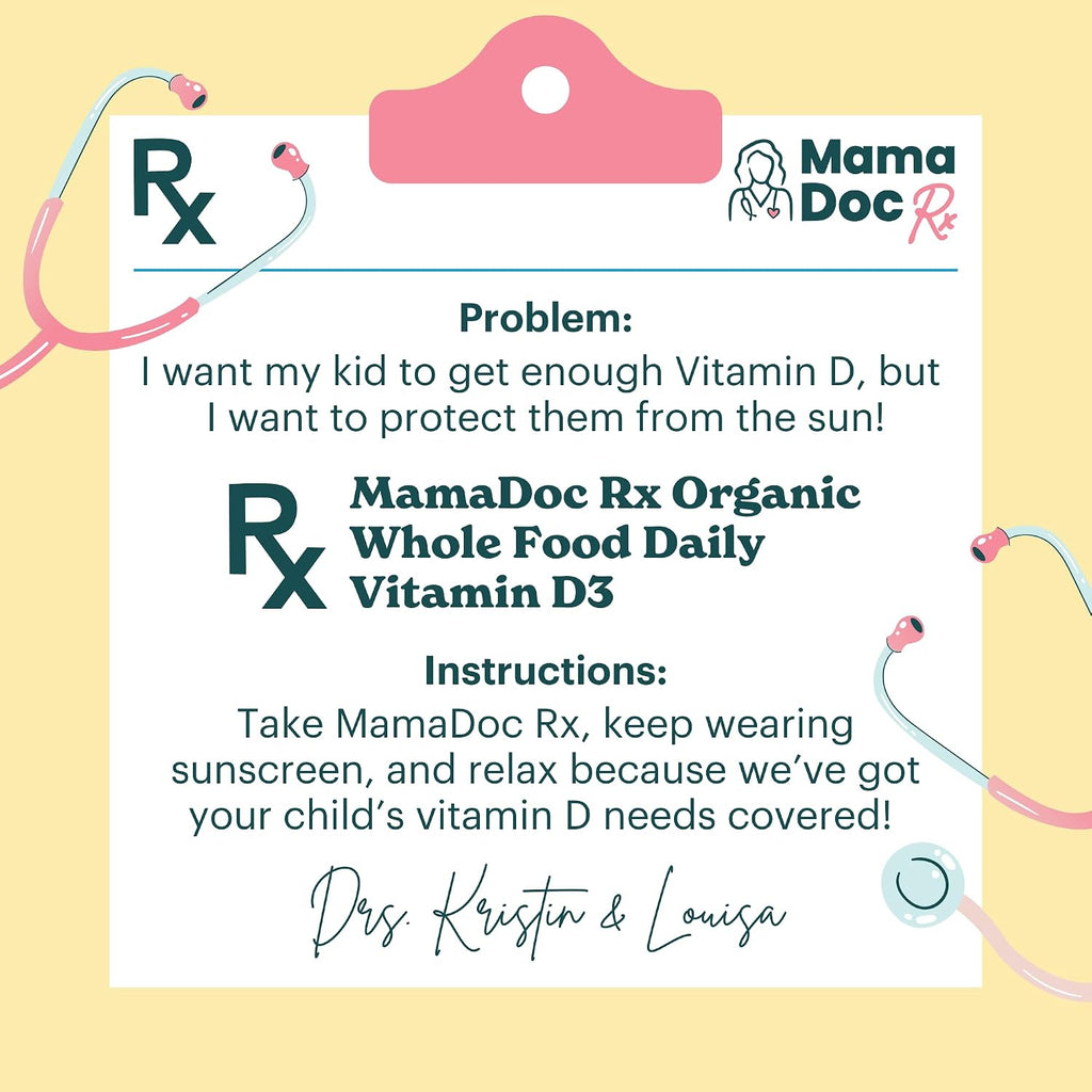 MamaDoc Rx Vitamina D3 Orgánica Masticable para Niños y Adolescentes | 800 UI | Sin Azúcar, Vegano, Sin Alérgenos | 2 Meses de Suministro | Edad 3+