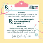 MamaDoc Rx Vitamina D3 Orgánica Masticable para Niños y Adolescentes | 800 UI | Sin Azúcar, Vegano, Sin Alérgenos | 2 Meses de Suministro | Edad 3+