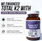 Total K2® | Vitamina K2 como MK7 y MK4 | Más K1 y Cofactor de Vitamina D3 – 620 mcg de K2 por Dosis – All-Trans MK7 de MenaQ7® – Vitamina K de Espectro Completo – Vegano, Certificado Orgánico (60 Cápsulas)