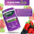 Greens+ Organic Wild Berry Superfood Powder - Suplemento vegano con antioxidantes, energía y vitalidad (240 g)