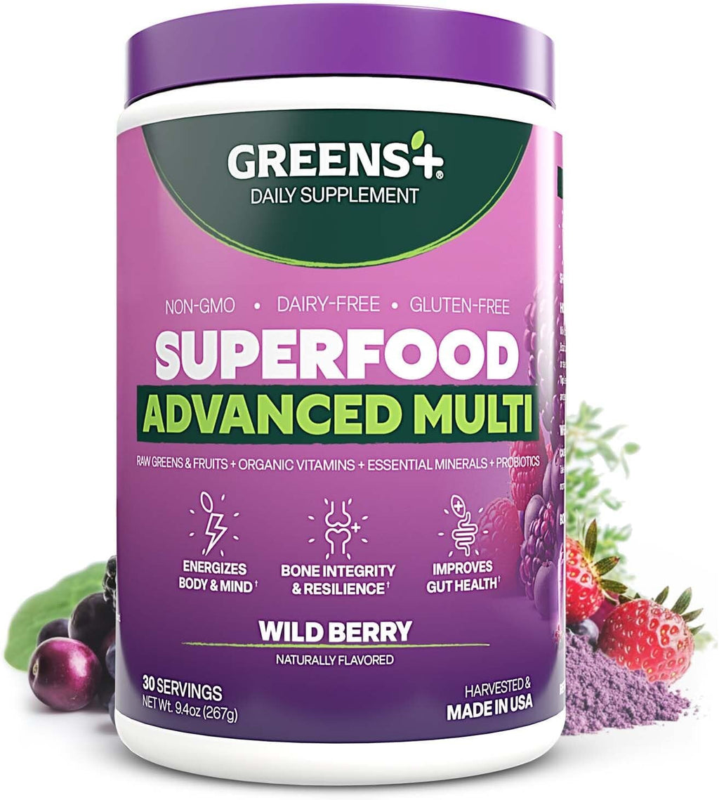 Greens+ Advanced Multi Wild Berry - Polvo de Superalimentos Orgánico con Vitaminas y Minerales, 267 g