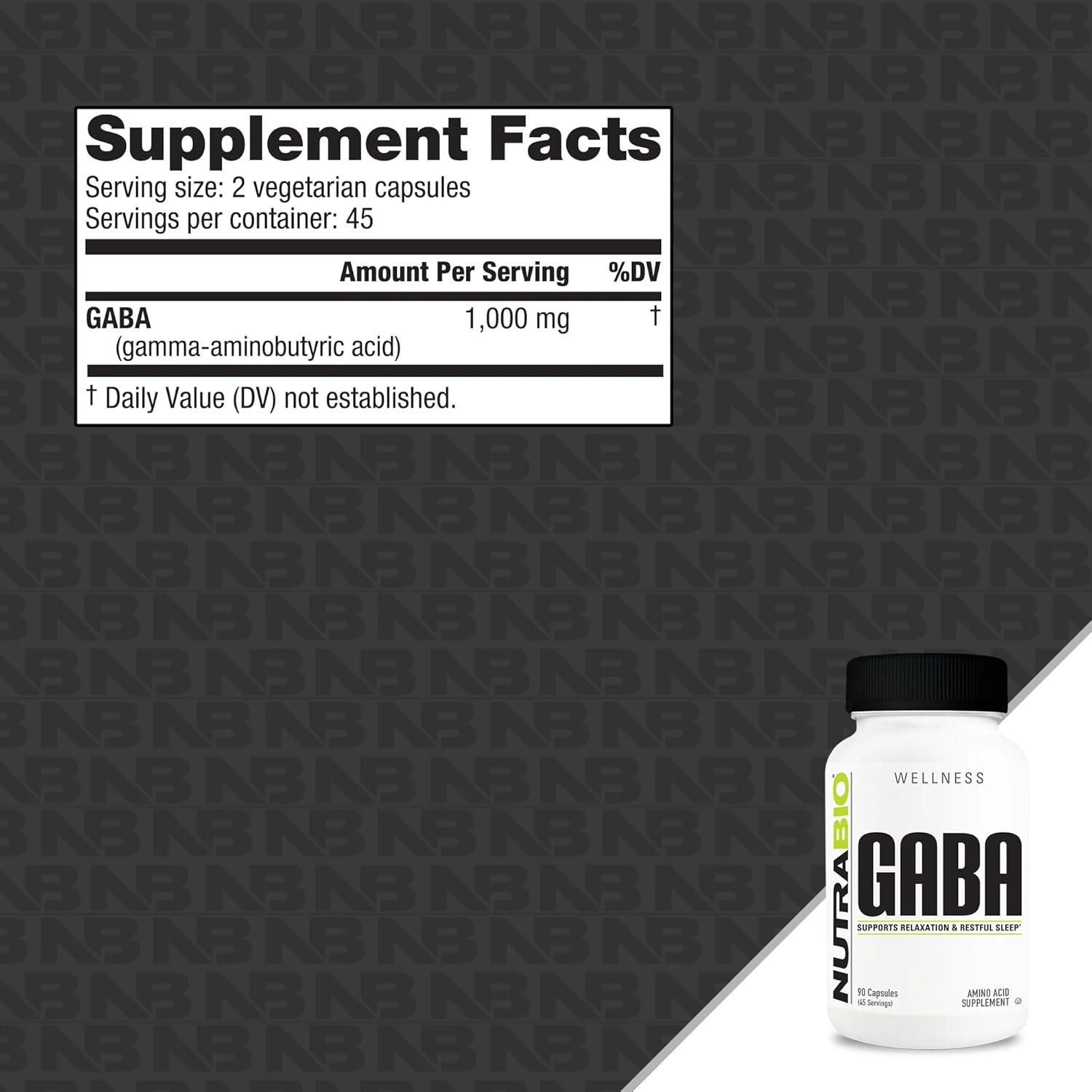 NutraBio 100% Pure GABA Supplement (Gamma-Aminobutyric Acid), 500mg - May Help with Healthy Sleep and Relaxation, 90 Capsules