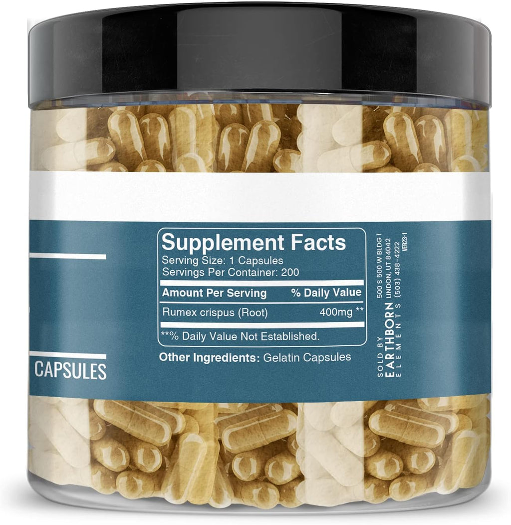 Earthborn Elements Yellow Dock Root 200 Cápsulas, Puro y sin Diluir, Sin Aditivos