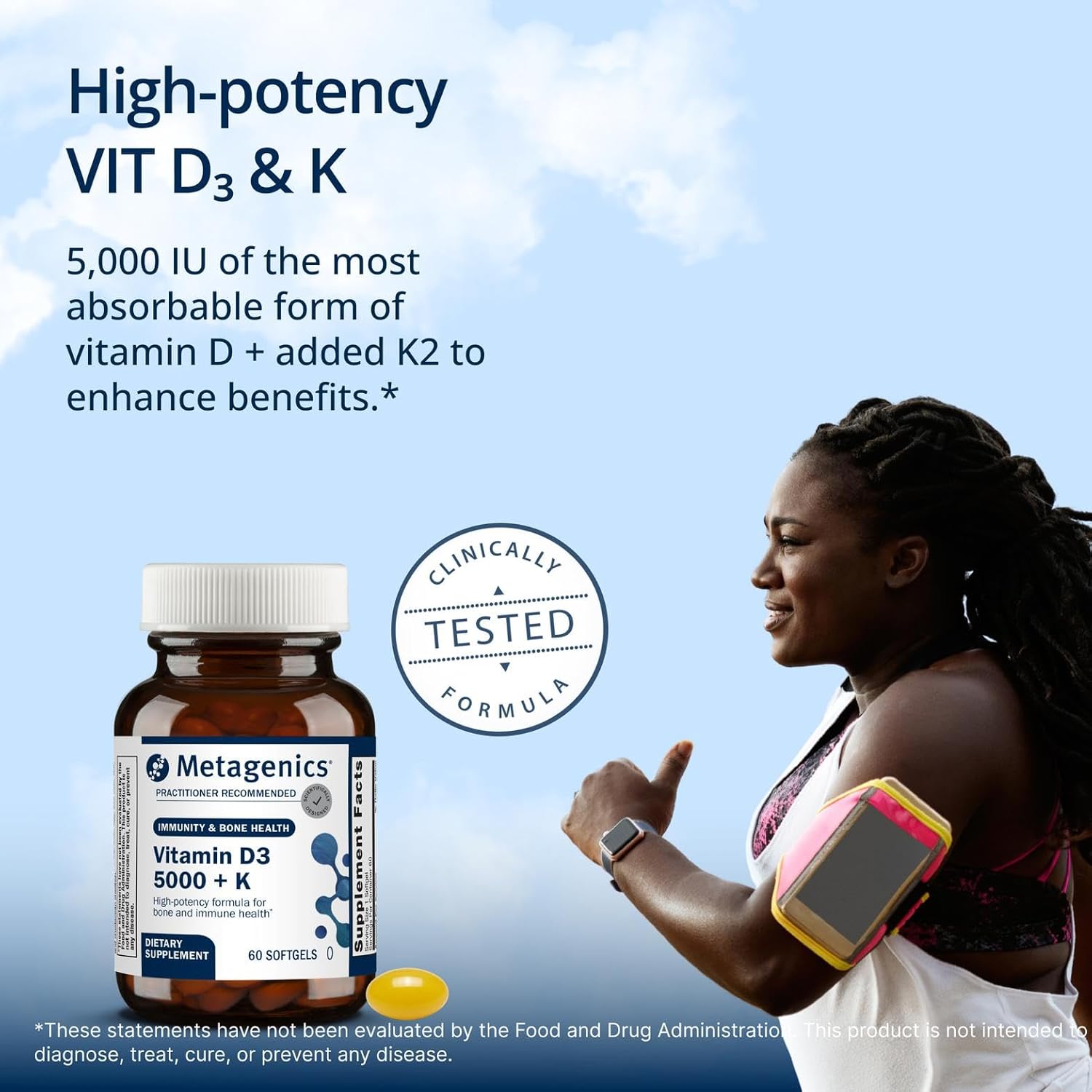 Metagenics Vitamina D3 y K2 5.000 UI con MK-7, 60 Cápsulas Blandas