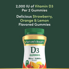 Nature's Bounty Vitamin D3 Gummies, 2000 IU (50 mcg), Mixed Fruit Flavor, 90 Gummies