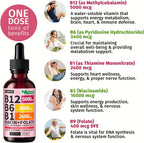 NUSAVA (4 Pack) Gotas de Vitamina B12 Líquida 5000mcg - Complejo B con B6 y B1 - Metilcobalamina - Vegano, Sin OGM, Sabor Fresa (2 oz, 160 dosis)