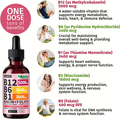 NUSAVA (4 Pack) Gotas de Vitamina B12 – Niacina (vitamina B3): contribuye al metabolismo energético normal, al – Image 4