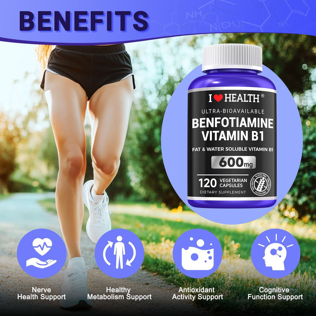 Benfotiamina 600mg + 20mg Vitamina B1 | 120 Cápsulas Veganas | No Transgénico | Gluten Free