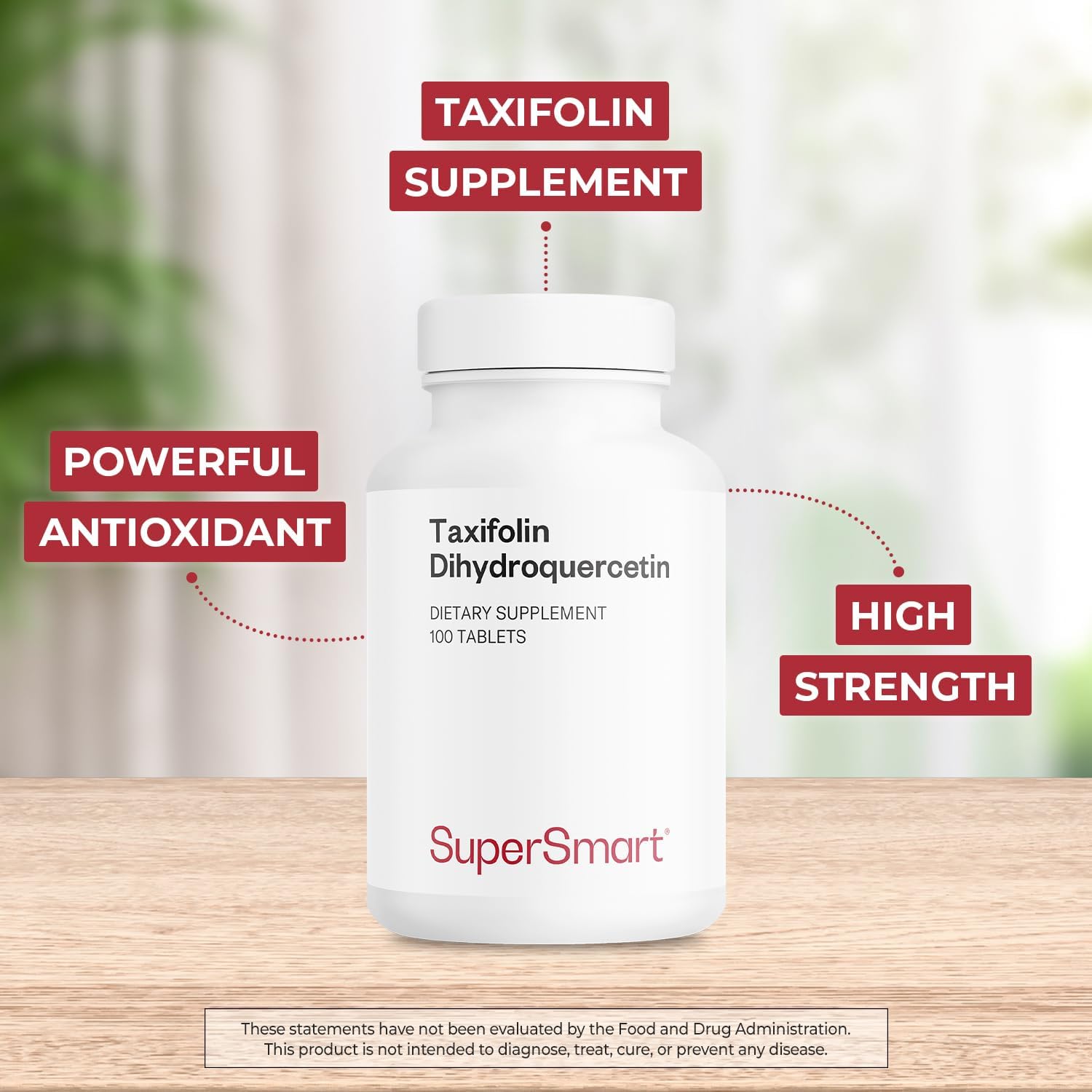Supersmart - Taxifolina Dihidroquercetina 60 mg al Día (90% DHQ) - Extracto de Alerce Siberiano - Antioxidante Bioflavonoide - No OGM y Sin Gluten - 100 Comprimidos