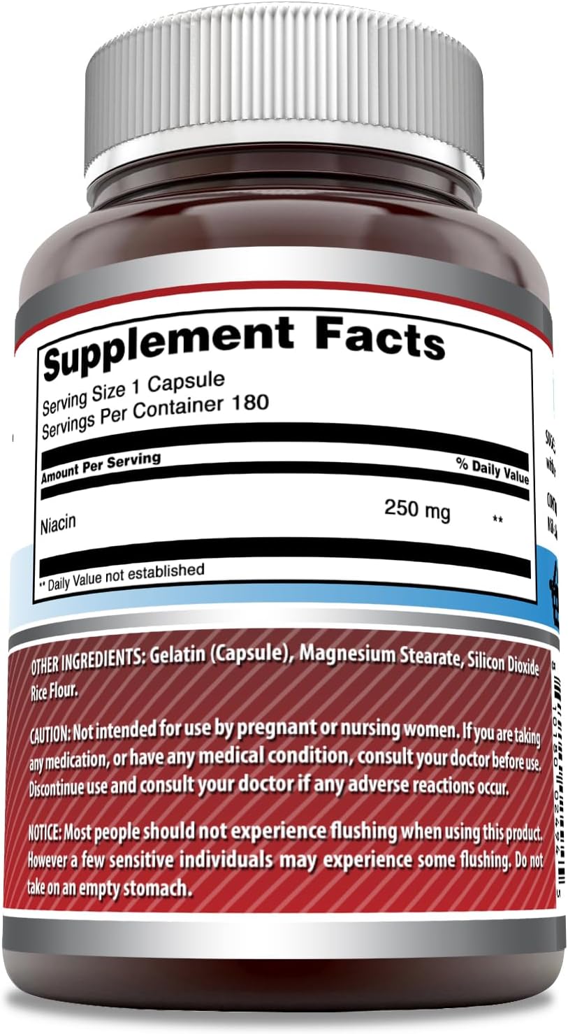 Amazing Formulas Niacina (Vitamina B3) 250 mg, 180 Cápsulas