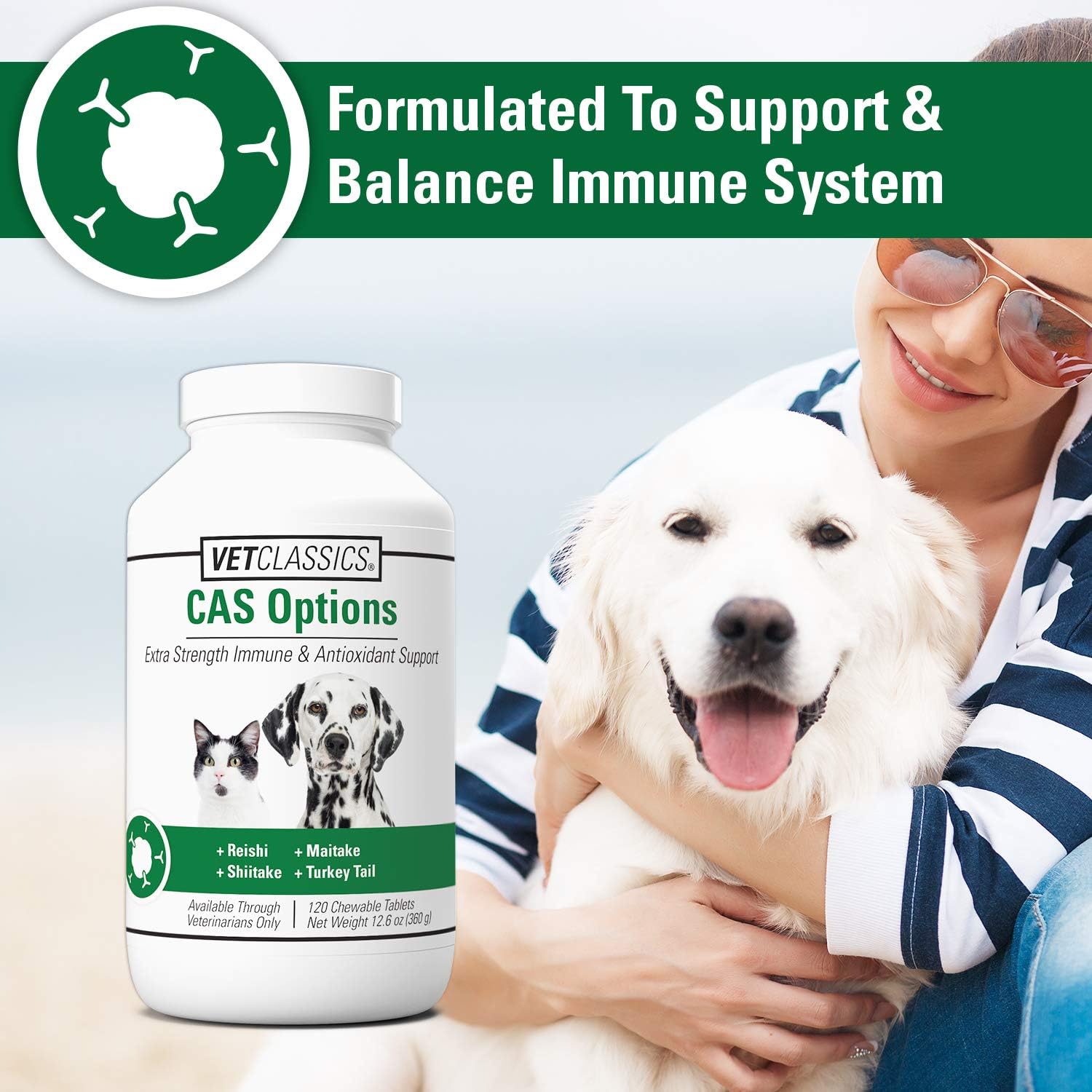 Vet Classics CAS Options Extra Strength Immune Support para Perros y Gatos – 120 Comprimidos Masticables