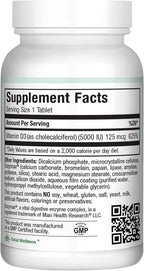 Vitamina D3 5000 UI (125 mcg) - Dosis Alta para Huesos, Dientes y Sistema Inmunológico - Suplemento Puro de Vitamina D3 - 180 Comprimidos
