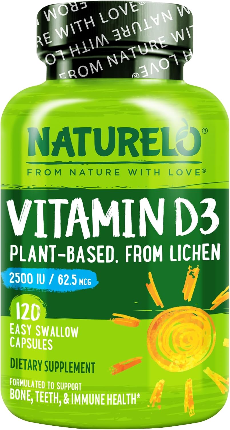 NATURELO Vitamina D3 2500 IU - 120 Cápsulas - Vegana de Líquen