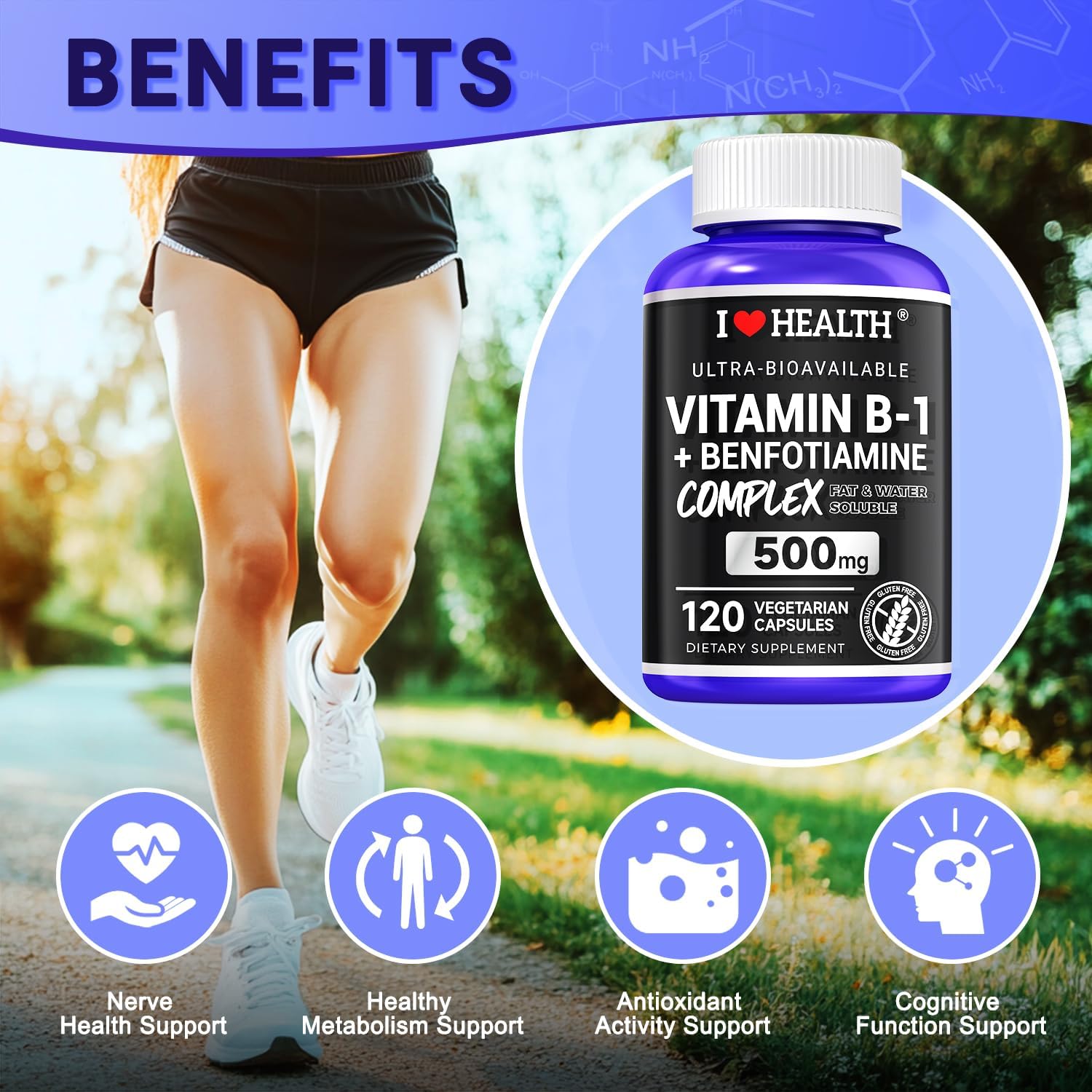 Vitamin B1 500mg con Benfotiamina 20mg, 120 Cápsulas – Complejo B-1 2 en 1