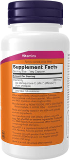 NOW Foods MK-7 Vitamina K-2 300 mcg, Apoyo Cardiovascular y Salud Ósea, 120 Cápsulas Veganas