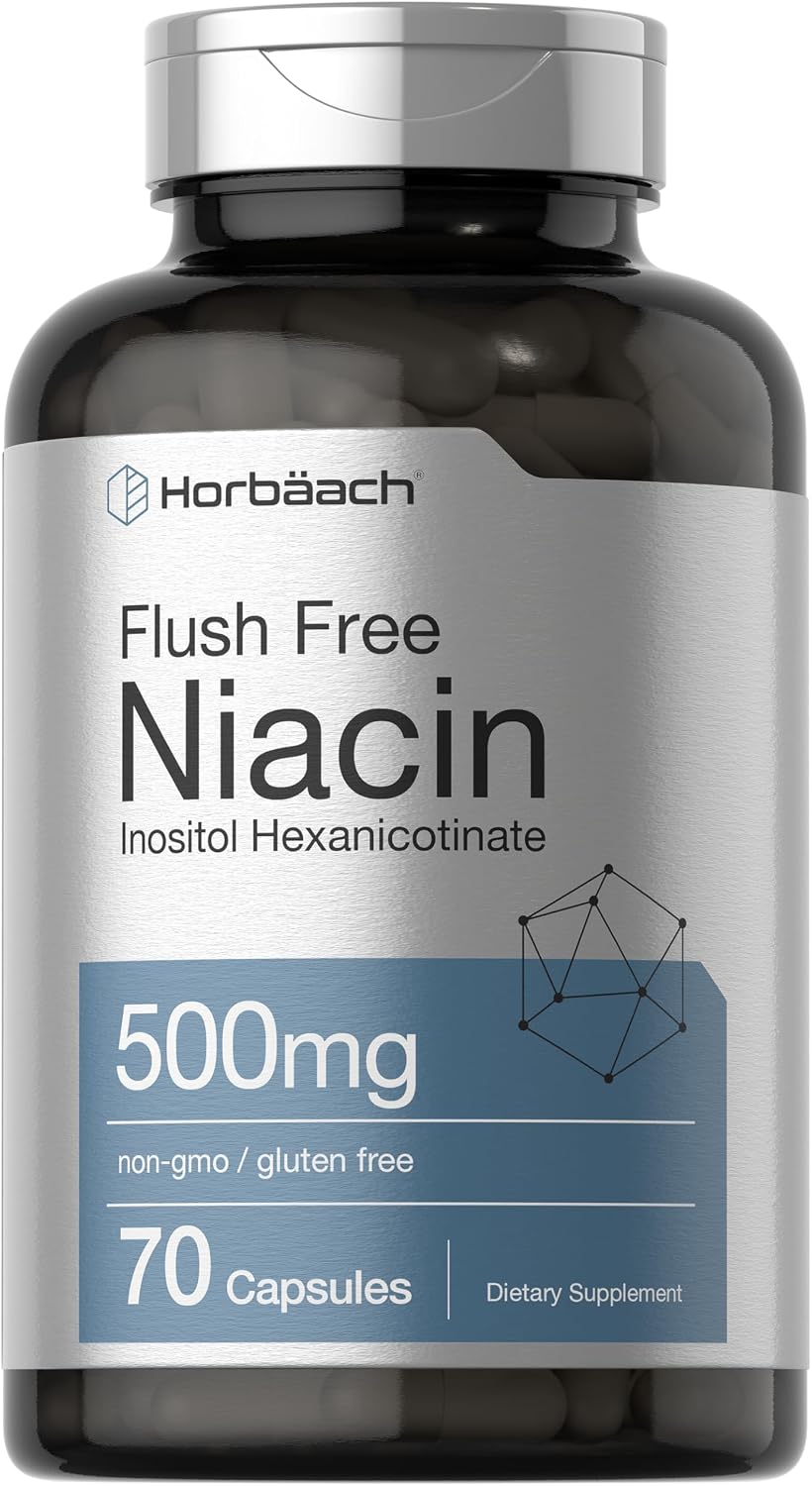 Horbaach Niacina 500mg Sin Enrojecimiento | 70 Cápsulas | Vitamina B3 Inositol Hexanicotinato | Sin OMG y Sin Gluten