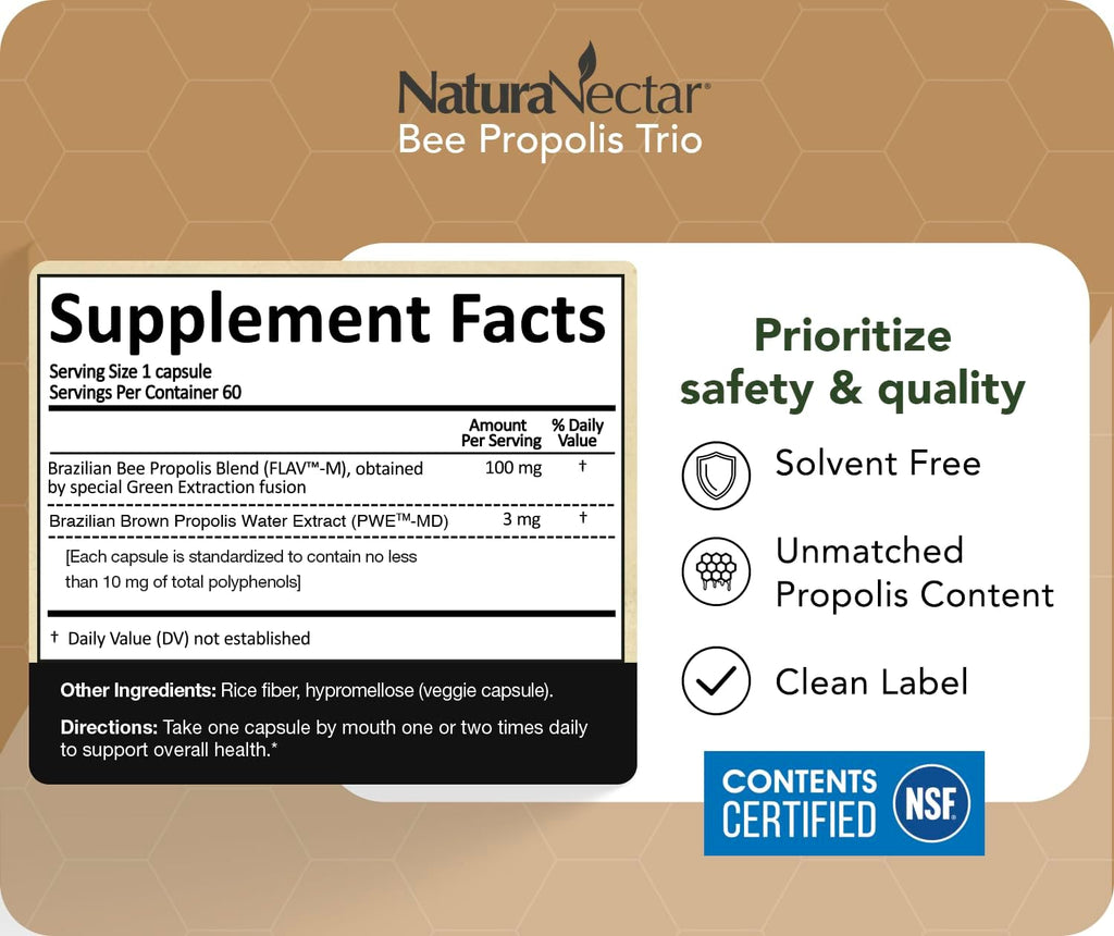 NaturaNectar - Bee Propolis Trio Capsules, 60 ct.