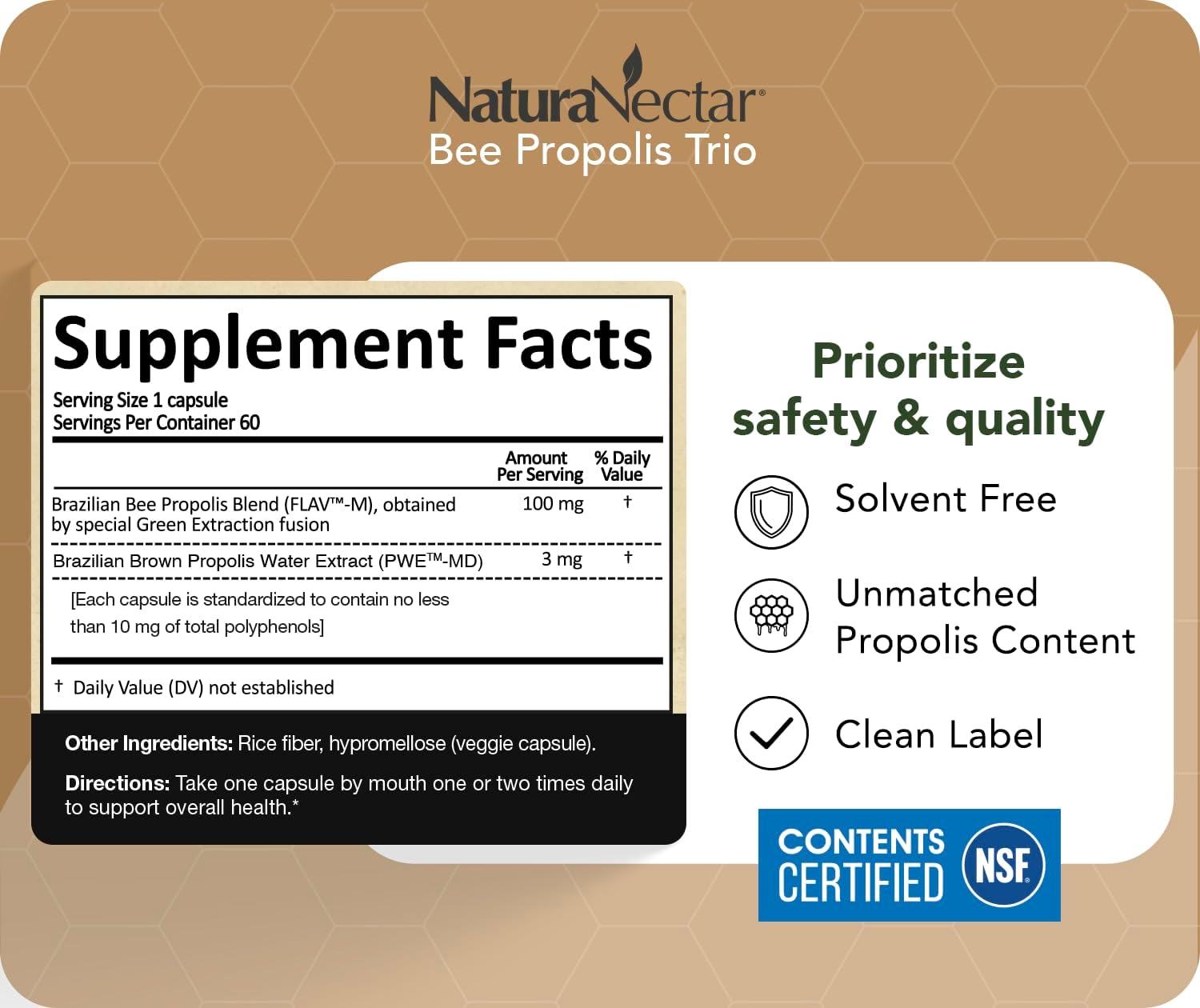 NaturaNectar - Bee Propolis Trio Capsules, 60 ct.