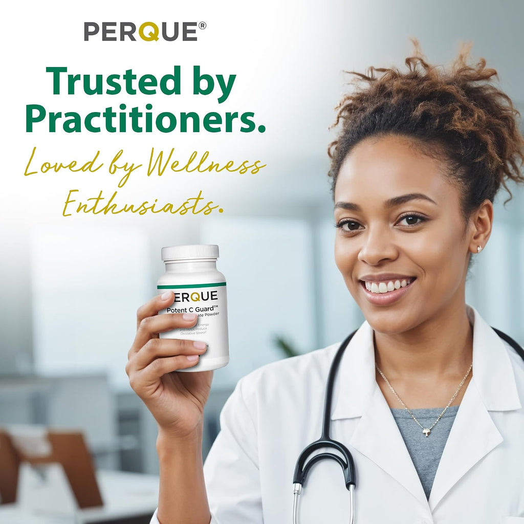 PERQUE Potent C Guard - Vitamina C Tamponada en Polvo Efervescente con Magnesio, Potasio y Zinc - 454 g
