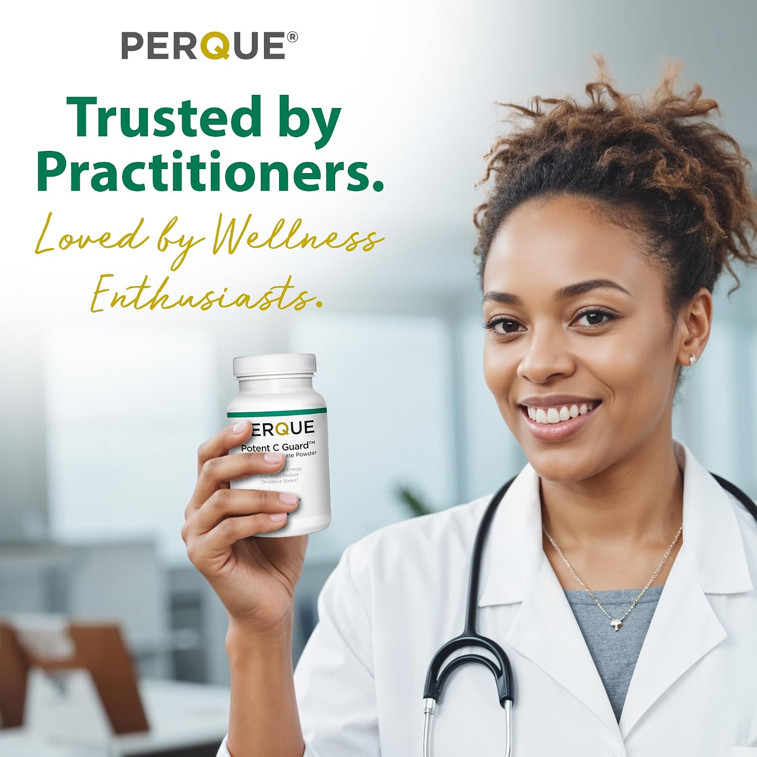 PERQUE Potent C Guard - Vitamina C Tamponada en Polvo Efervescente con Magnesio, Potasio y Zinc - 454 g
