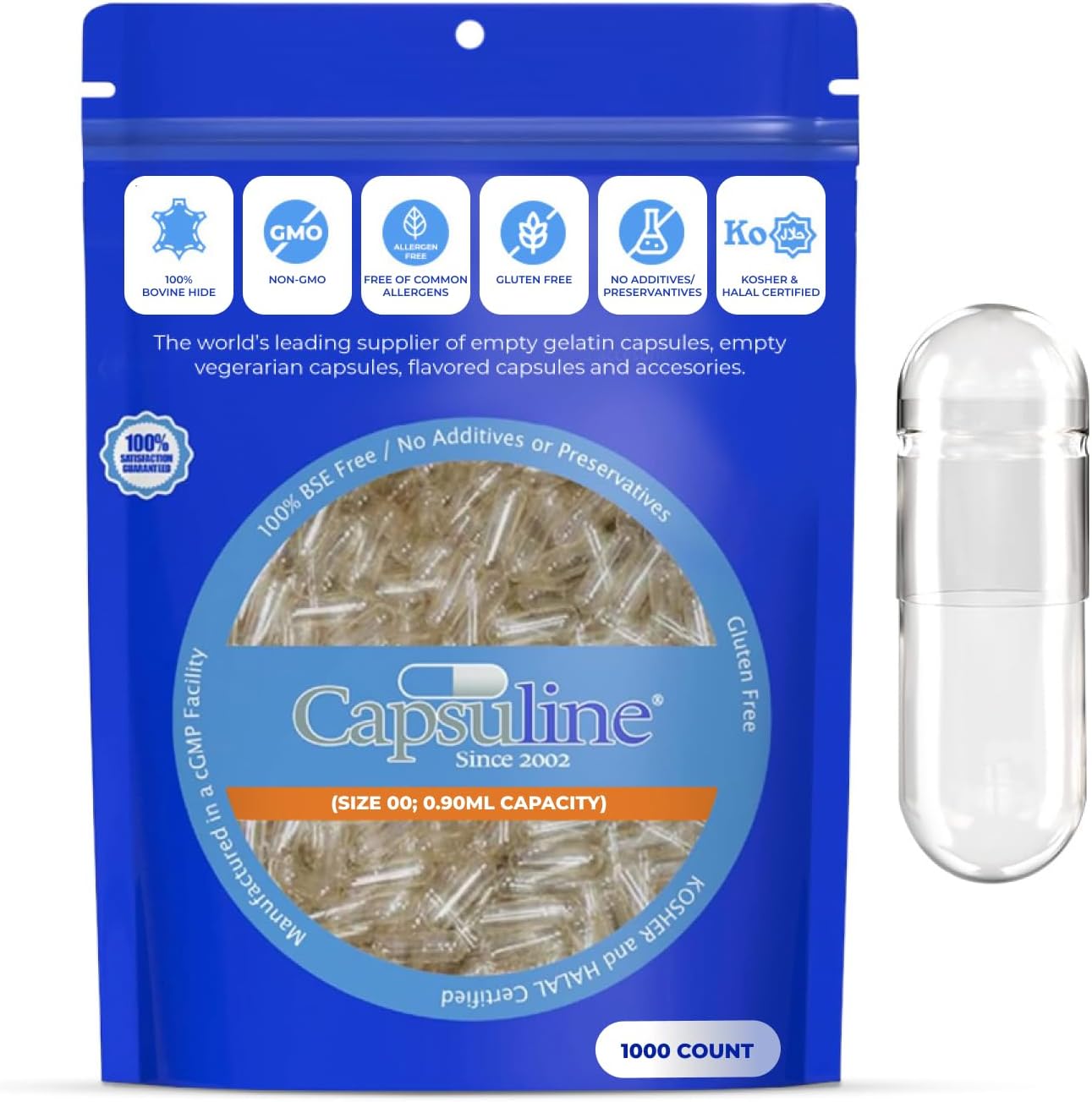 Cápsulas Vacías de Gelatina Tamaño 00 - 1000 uds | Capsuline