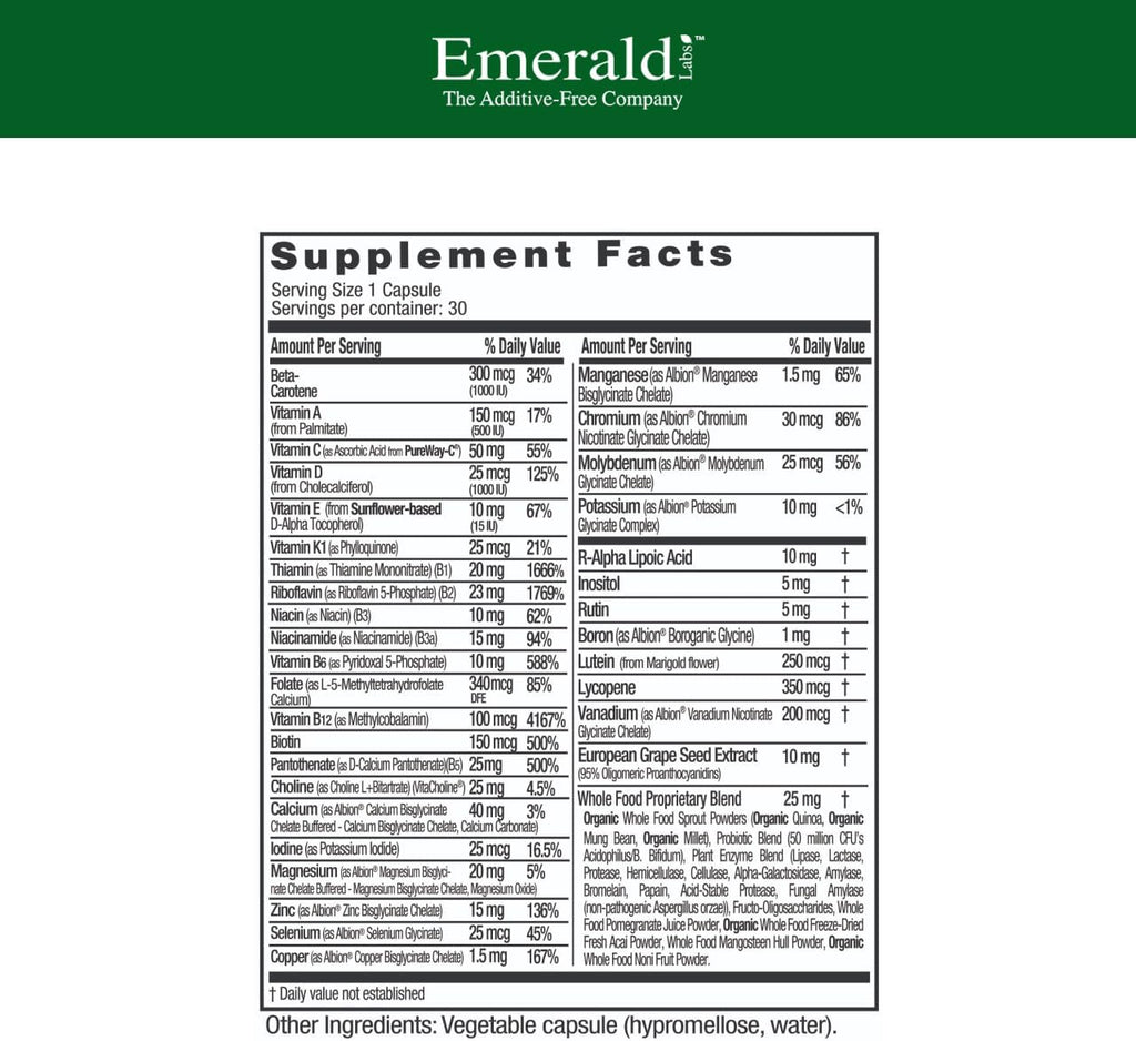 EMERALD LABS Multivitamínico diario para hombres - Sin aditivos - 30 cápsulas vegetales