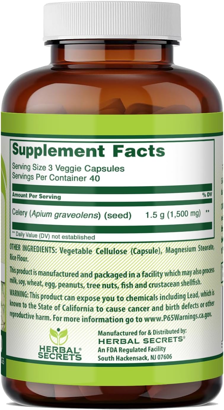 Herbal Secrets Extracto de Semilla de Apio 1500 mg - 120 Cápsulas Veganas