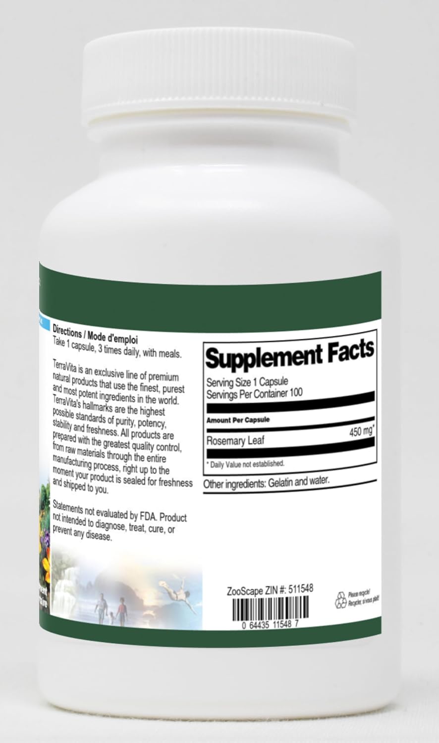 Terravita Hoja de Romero - 450 mg, 100 Cápsulas