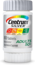 Centrum Silver Multivitamínico para Adultos Mayores de 50, Suplemento Multivitamínico/Multimineral, Vitamina D3, Vitaminas B, Sin Gluten, Ingredientes No Transgénicos, Apoya la Memoria y la Cognición en Adultos Mayores - 80 Unidades