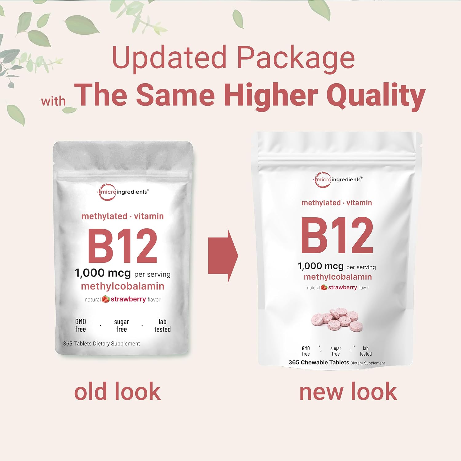 Micro Ingredients Vitamina B12 1000 mcg Metilcobalamina – 365 Comprimidos Masticables Sabor Fresa Natural