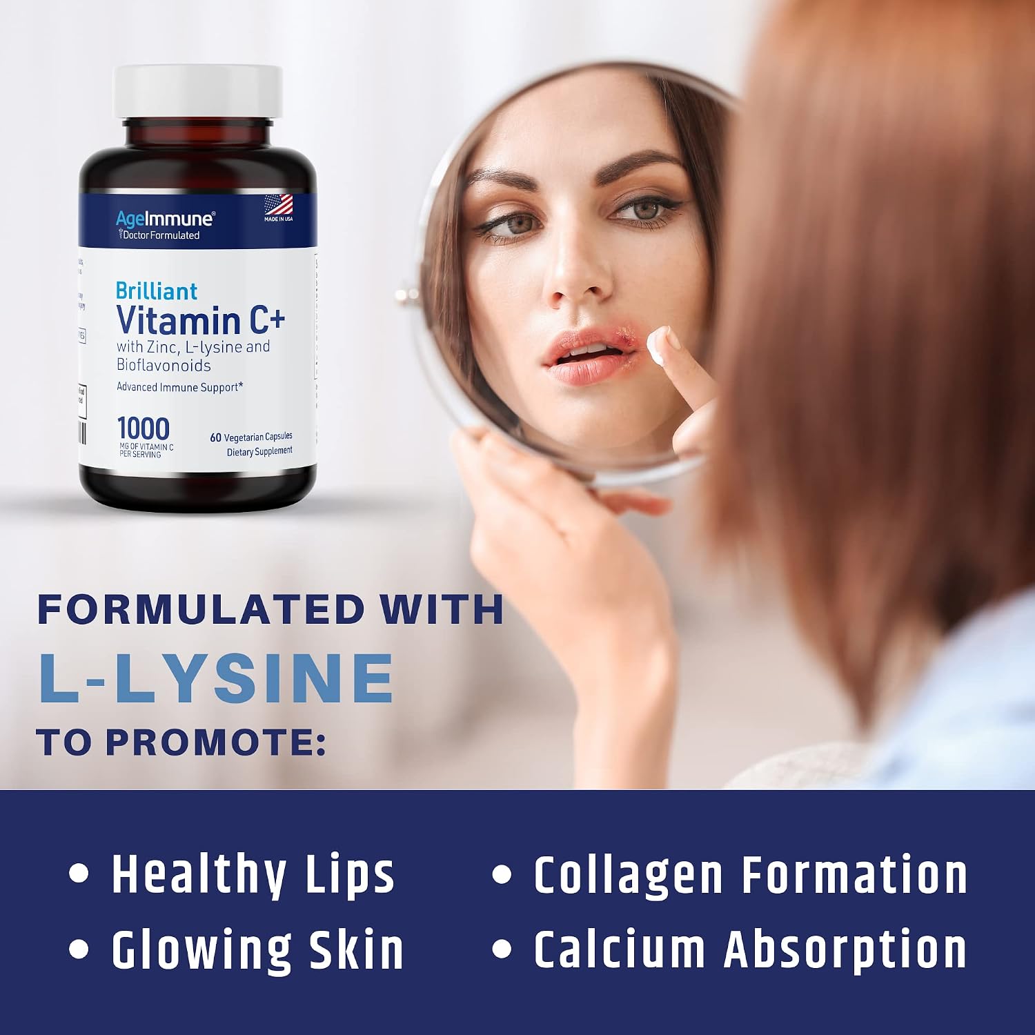 AgeImmune Vitamina C 1000mg + L-Lisina, Zinc y Bioflavonoides